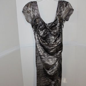 Stop Staring gray & black satin wiggle dress